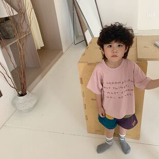 韩国儿童装宝宝纯棉短袖T恤衫夏季新款男女童字母印花百搭上衣潮
