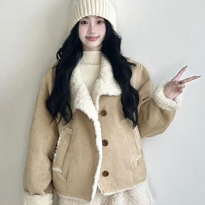 皮毛一体羊羔毛外套女冬棉衣棉服