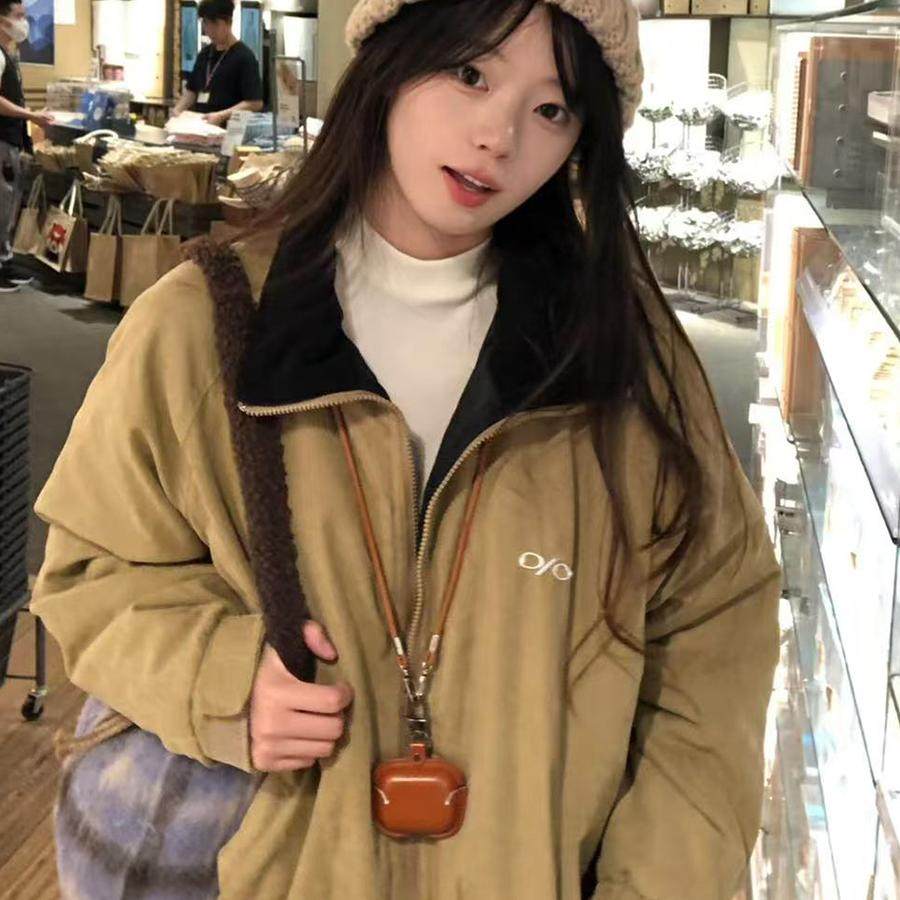 日系超好看夹棉棉服外套女冬棉衣