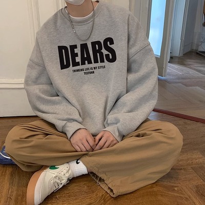 oversize重磅大码圆领无帽卫衣男