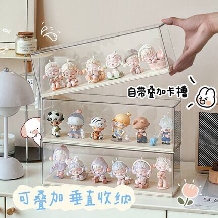 卡通可爱盲盒ins手办多层收纳展示架亚克力透明防尘桌面展示柜