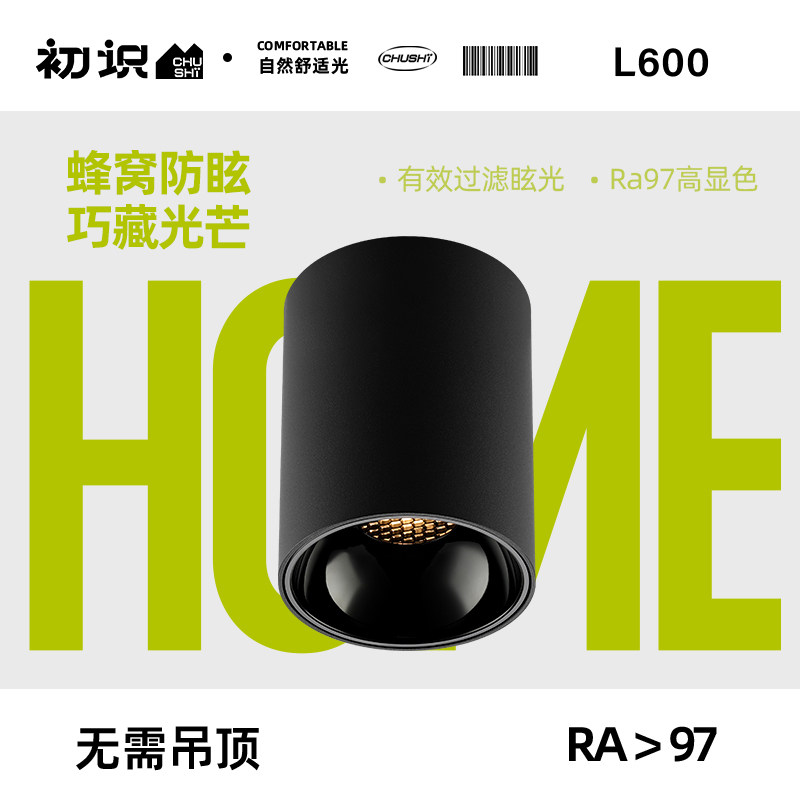 初识照明 明装筒灯家用玄关过道聚光灯全光谱客厅背景墙吸顶射灯怎么看?