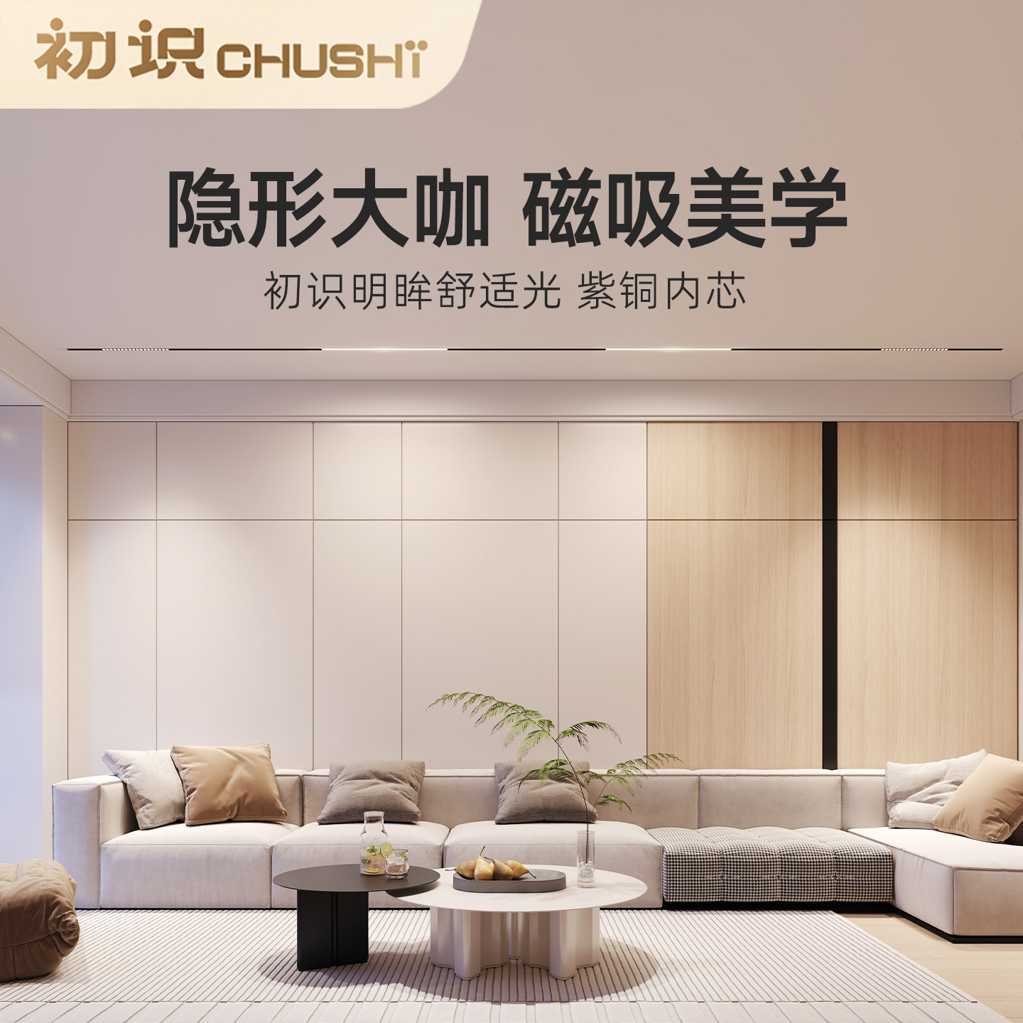 初识照明 磁吸轨道灯嵌入式射灯泛光灯无边框led线性灯客厅无主灯