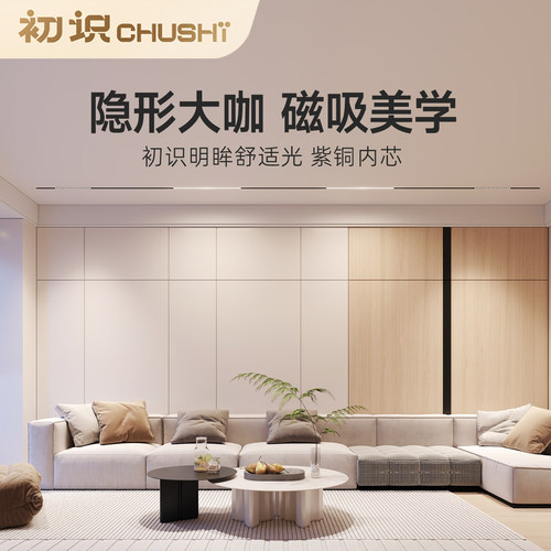 初识照明 磁吸轨道灯嵌入式射灯泛光灯无边框led线性灯客厅无主灯