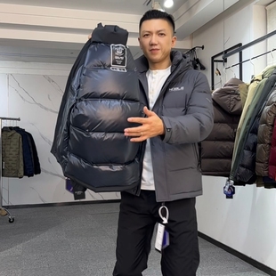 加厚连帽羽绒服男短款中青年爸爸装保暖白鸭绒商务男装压胶面包服