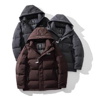 800+蓬松度加厚极寒连帽羽绒服男短款中年爸爸装压胶鸭绒商务男装