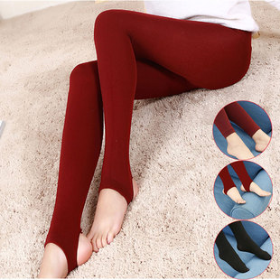彩色内加绒春秋连裤袜天鹅绒保暖裤藏青酒红加绒加厚踩脚袜九分袜