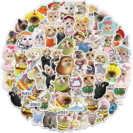 62张/套卡通可爱猫猫贴纸手机壳笔记本水杯电脑平板个性装饰贴纸