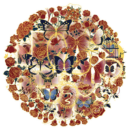 50张/套复古玫瑰手札PET透明贴纸包笔记本水杯电脑平板个性贴纸