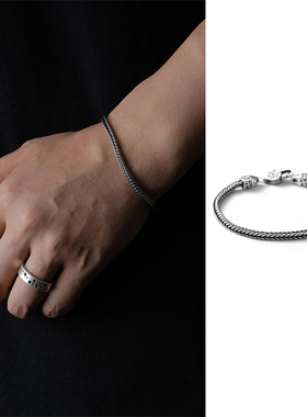 立体怪物 S925银金刚杵做旧银饰潮流男女泰银手链复古百搭龙骨链