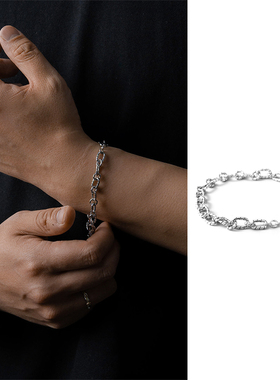 立体怪物 S925银环扣手链复古做旧情侣百搭链条个性轻奢简约银饰