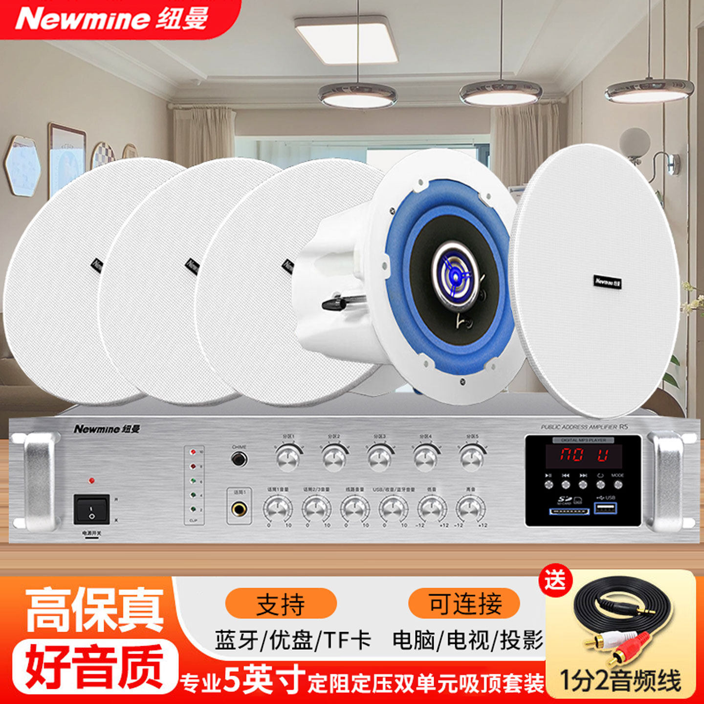 纽曼ND-17DY吸顶音响5寸定压定阻客厅天花板吊顶店铺商用背景音箱