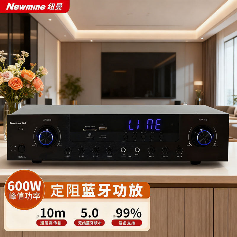纽曼R-9定阻功放机专业家庭影院舞台卡拉OK天花吸顶蓝牙背景音乐