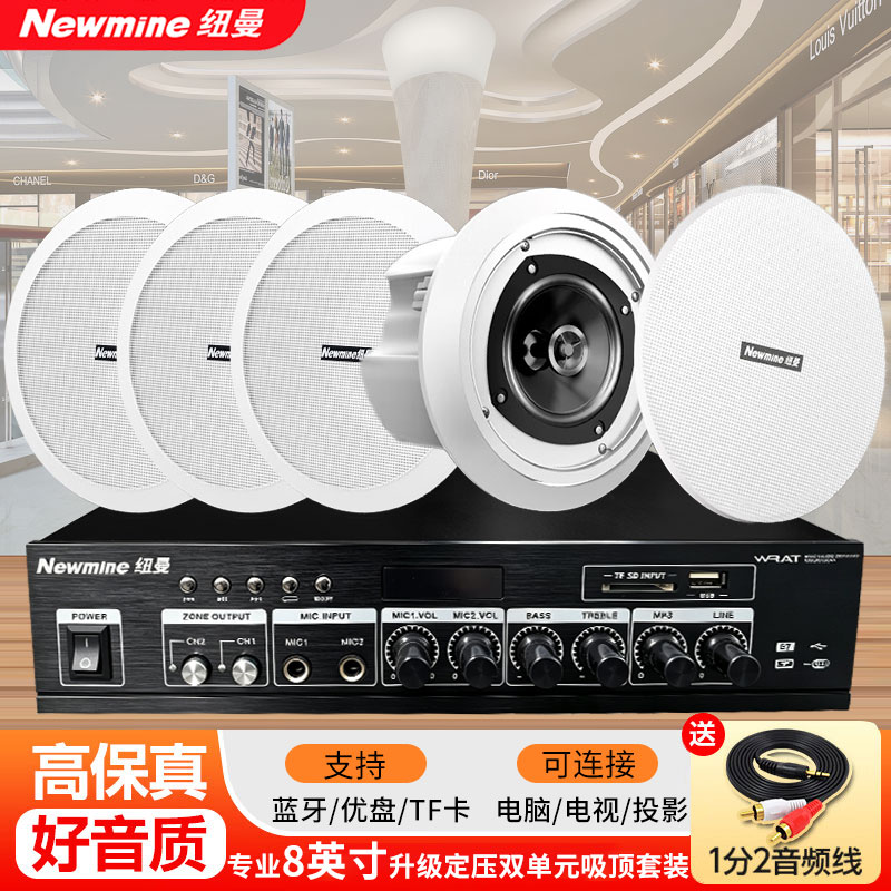 纽曼ND-25吸顶音响5寸双单元重低音客厅天花吊顶店铺商用背景音箱