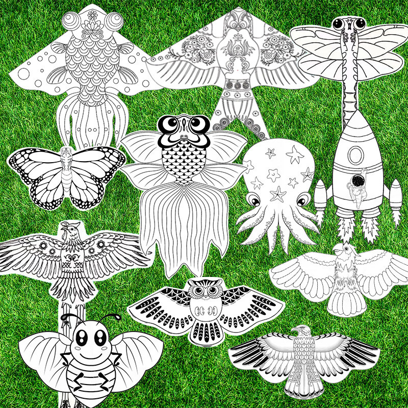 儿童手工制作风筝diy材料包空白绘画半成品传统竹子竹骨金鱼纸鸢