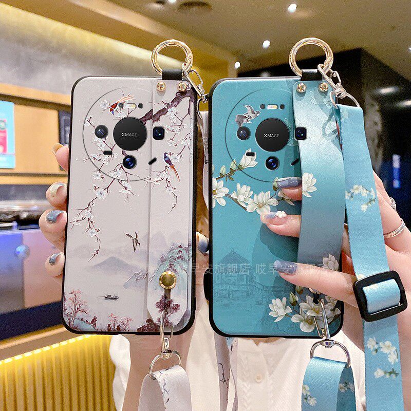 适用华为mate80手机壳mate70保护套60腕带50硅胶软壳40斜挎背带30Pro全包防摔max男女新款带挂绳挂脖子5G国风