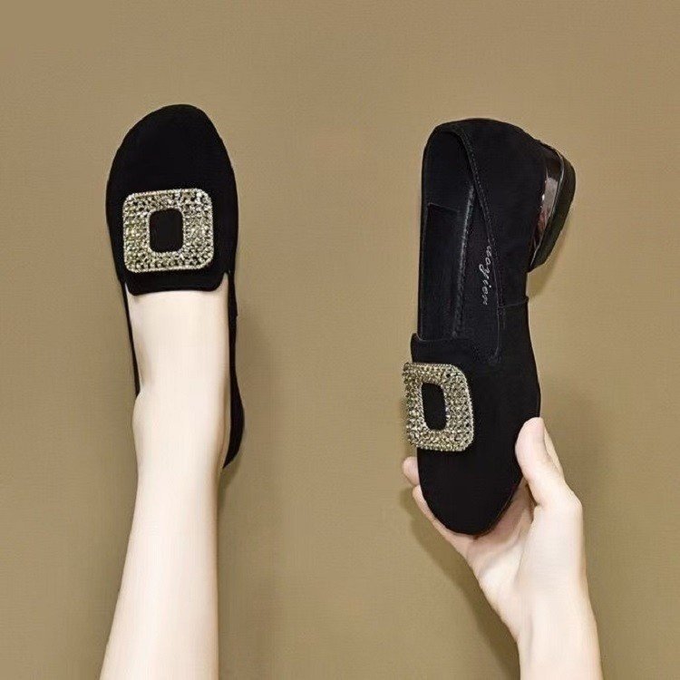 一脚蹬水钻方扣超软圆头浅口单鞋女春季新款软底磨砂绒面低跟皮鞋,女鞋,时尚休闲鞋,淘宝优惠券,粉丝福利购,淘宝优惠卷