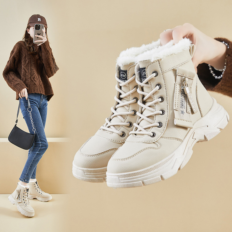 ins潮加绒马丁靴女2025冬季新款休闲鞋学生保暖机车靴xq-l951