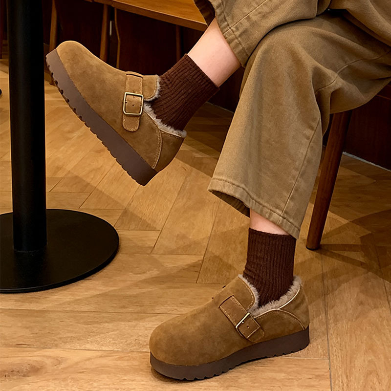 爆款一脚蹬懒人鞋加绒棉拖女半拖秋冬外穿2025新款平底毛毛勃肯鞋