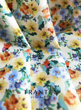 纯棉全棉布料棉布diy手工碎花印花衣服装衬衣连衣裙子淡黄色面料