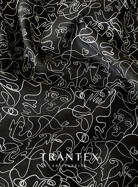 100支纯棉布料全棉印花服装中性衬衫面料设计师图案布料抽象黑色