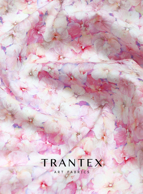 天冉艺纺100支长绒棉全棉印花服装连衣裙布料面料粉红色露珠粉花