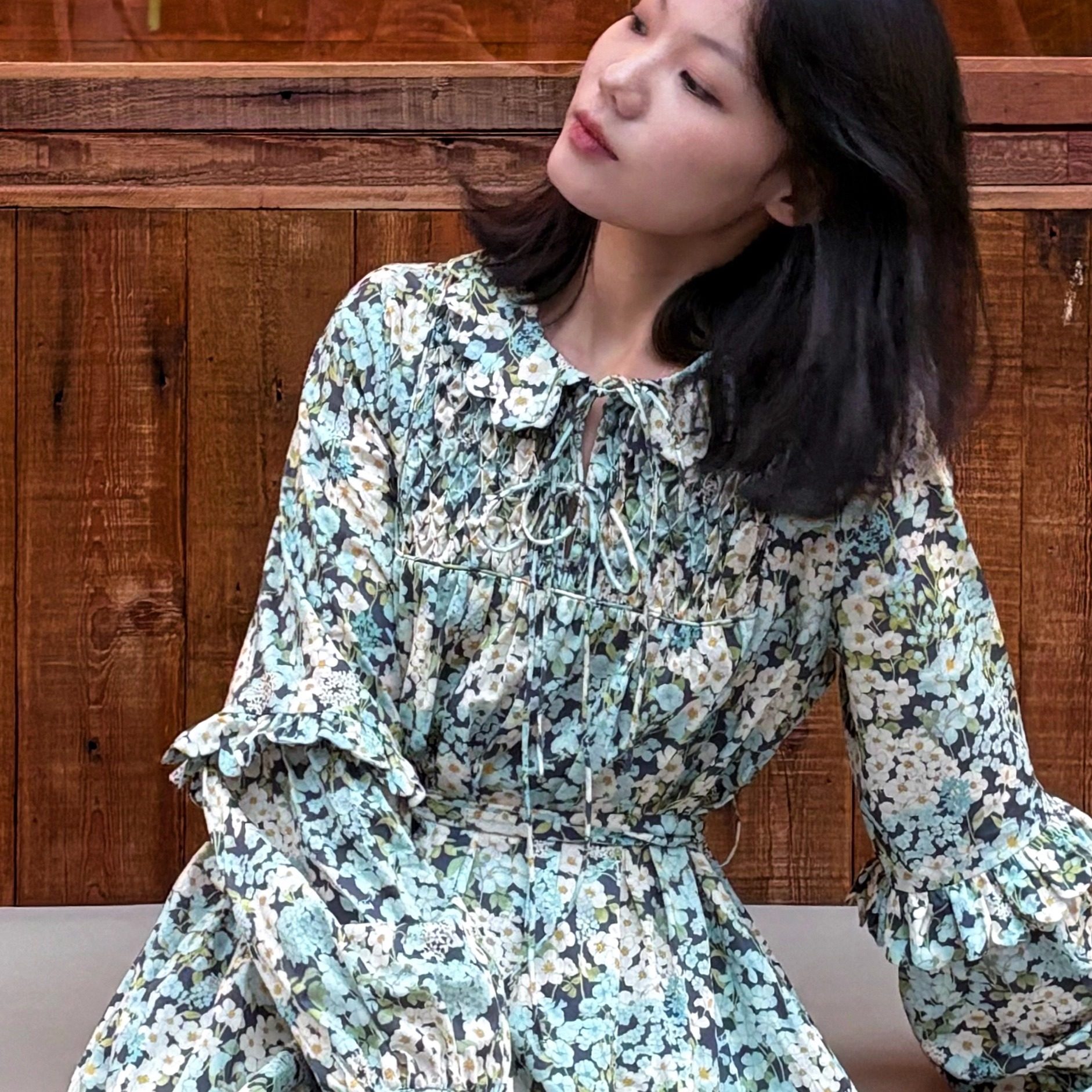 天冉艺纺100s长绒棉轻薄手绘花卉原创服装印花布料面料雨露春光