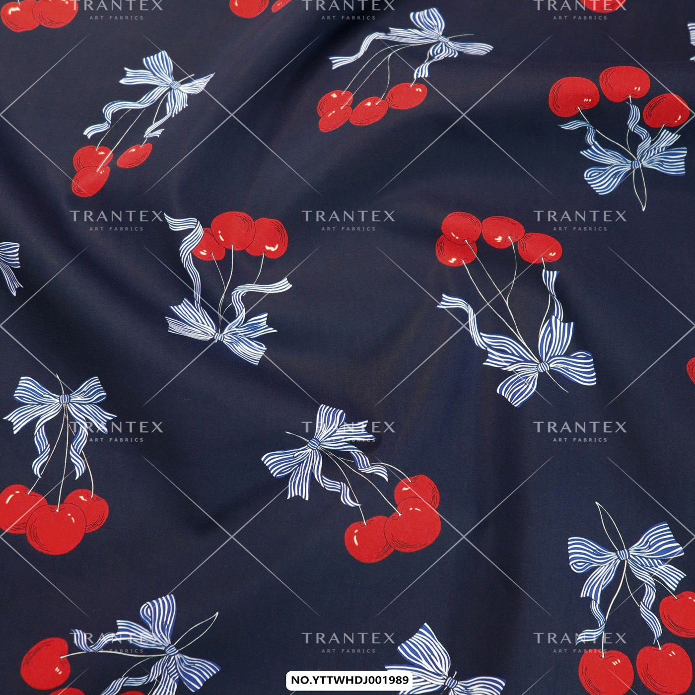 天冉艺纺60支全棉府绸印花服装衬衫连衣裙布面料樱桃条纹蝴蝶结