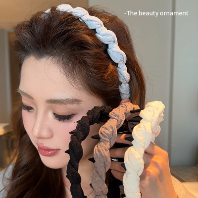 韩系布艺麻花波浪发箍女款洗脸带齿防滑压发卡蓬松高颅顶头箍发饰