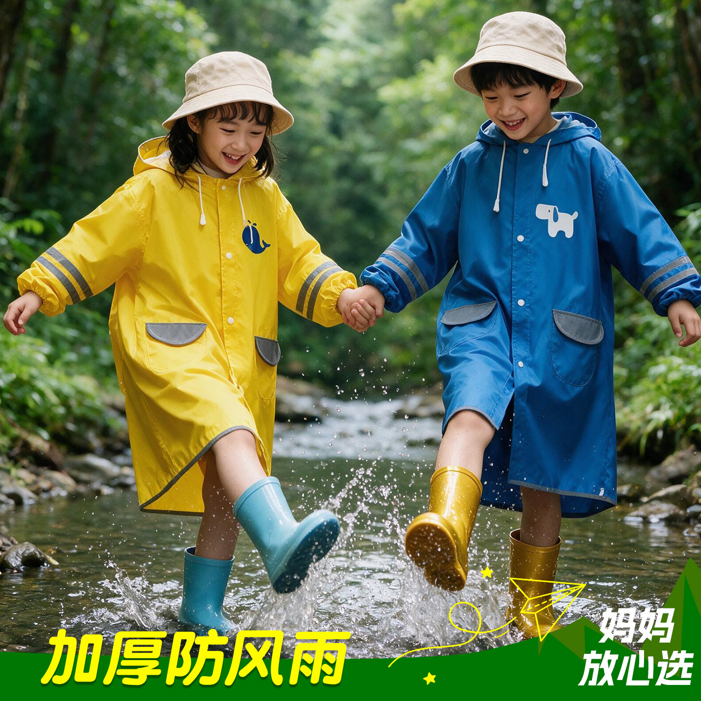 儿童雨衣带书包位电动车专用图片