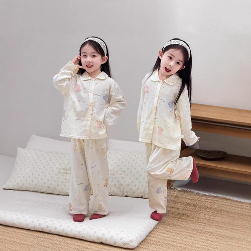 A类纯棉纱布儿童家居服套装
