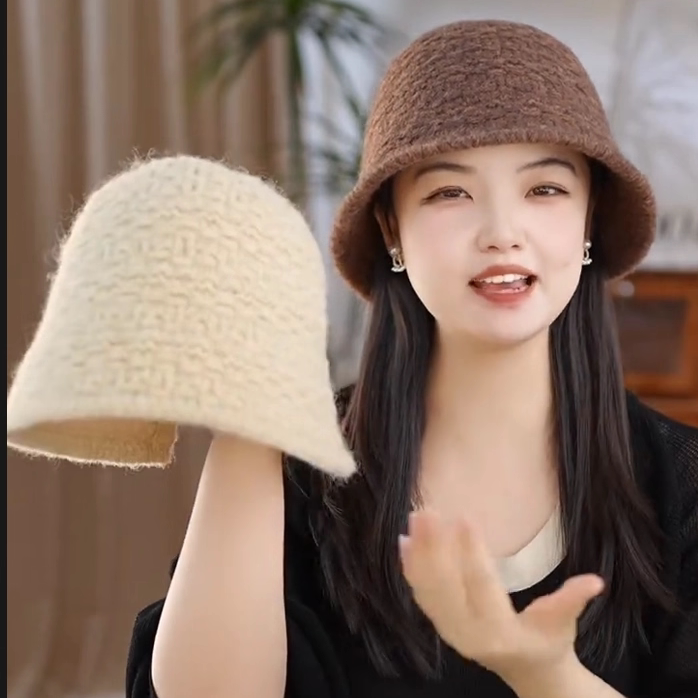 韩版手工蝴蝶结针织渔夫帽女秋冬季百搭纯色水桶帽保暖护耳毛线帽