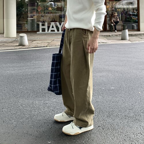 纯色褶皱设计抽绳工装休闲裤男生
