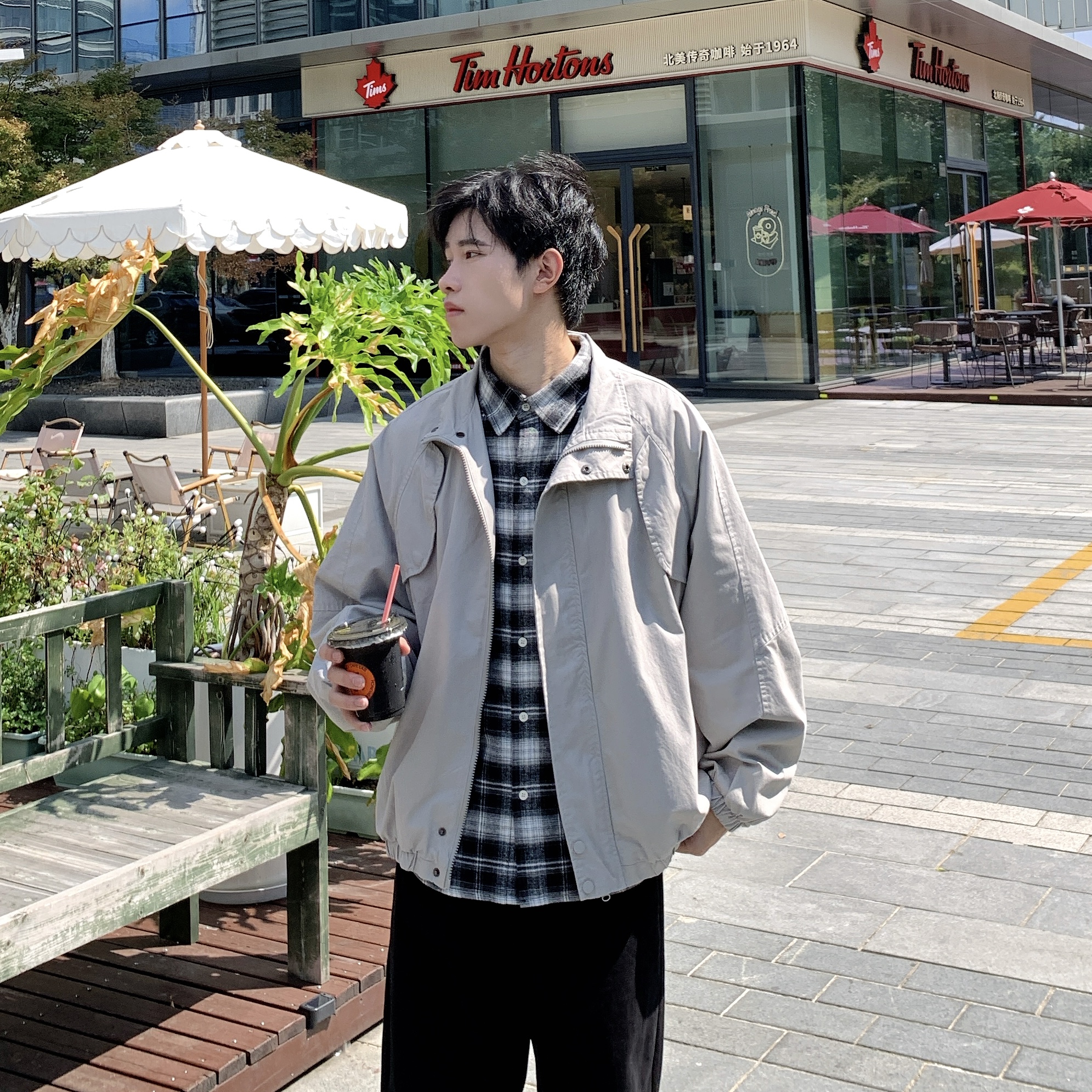 纯色立领中性风工装休闲夹克