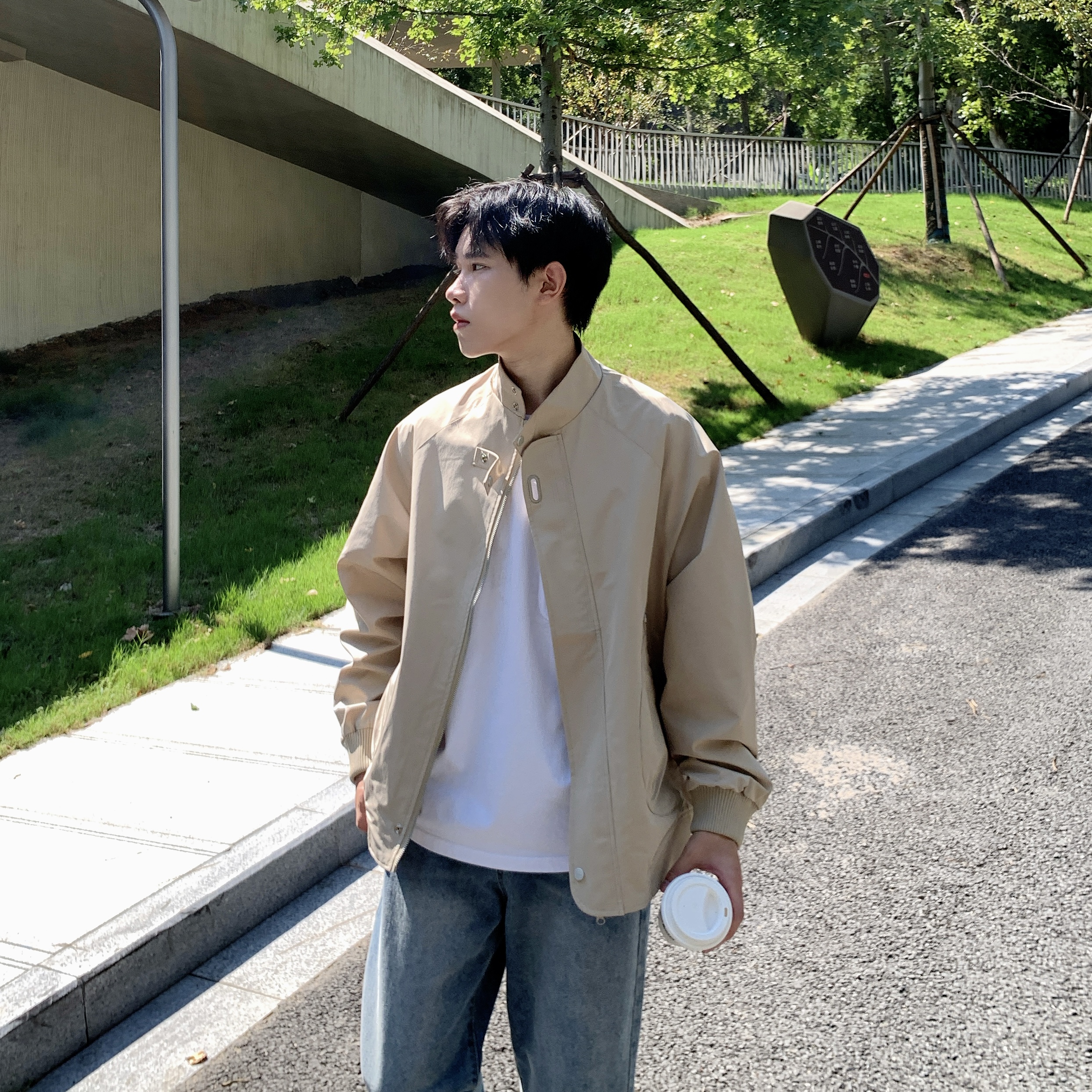设计感纯色立领夹克外套秋季