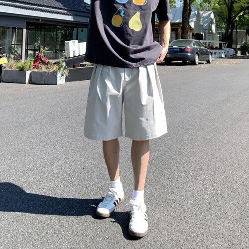 米白打褶工装百搭休闲短裤男夏季