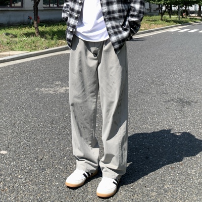 简约纯色半松紧水洗休闲裤男秋季