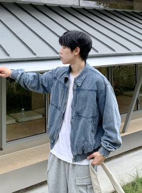 SUNSET 重磅水洗蓝色翻领牛仔夹克男生2025秋季简约百搭休闲外套