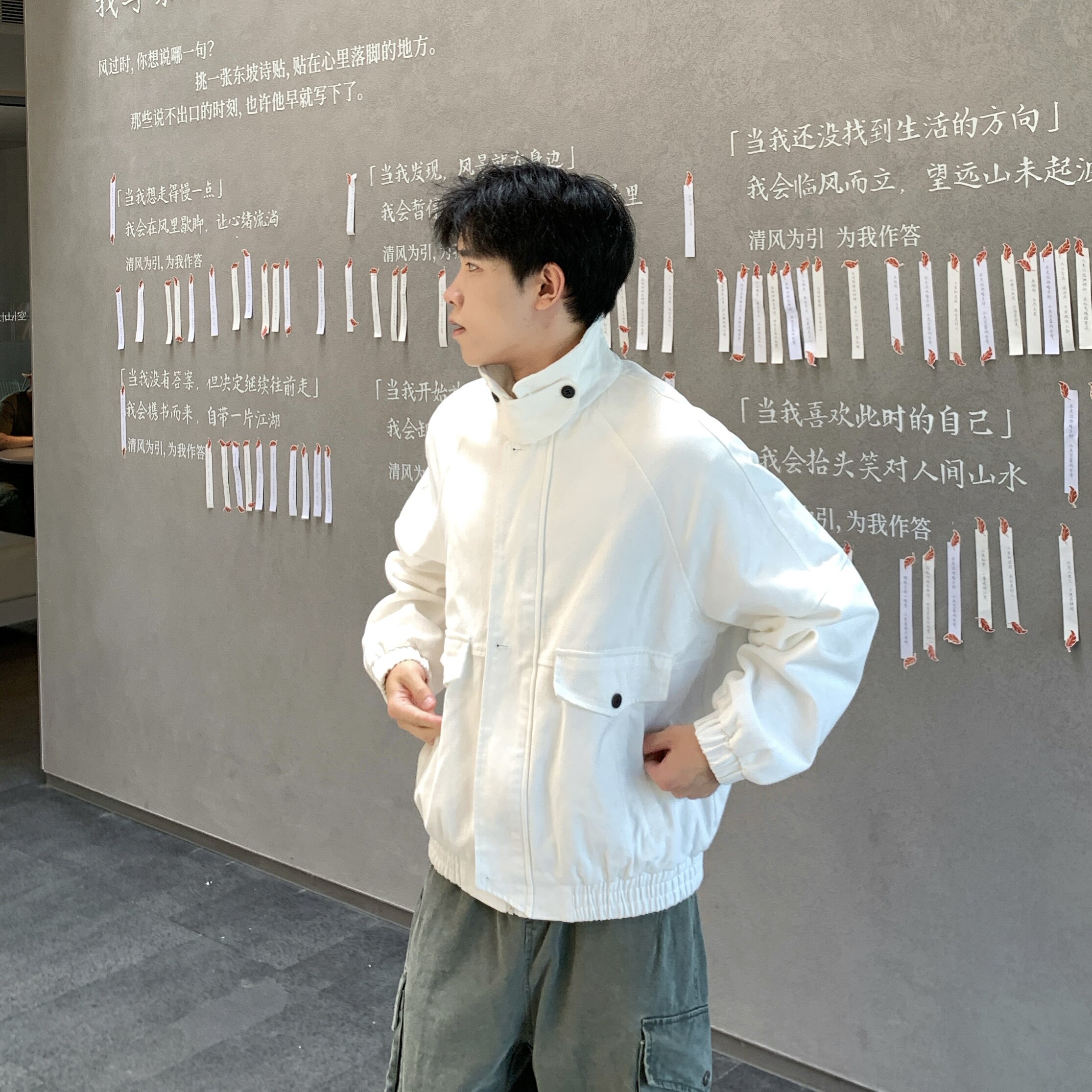纯色翻领口袋设计感工装夹克外套图片