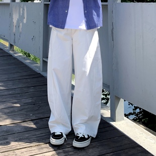 SUNSET 复古纯色廓形弯刀裤男2025新款纯棉水洗休闲百搭阔腿长裤