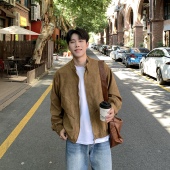 卡其短款 复古设计感宽松休闲上衣 立领解构拼接夹克男生2026春季