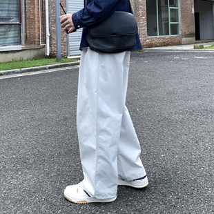 SUNSET 简约纯色垂感半松紧休闲裤男2025秋季宽松百搭直筒长裤子