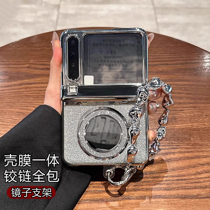 适用华为purax手机壳新款闪粉镜子支架Pura X典藏版阔折叠屏中轴全包防摔保护套purax带手提挂绳高级感女外壳
