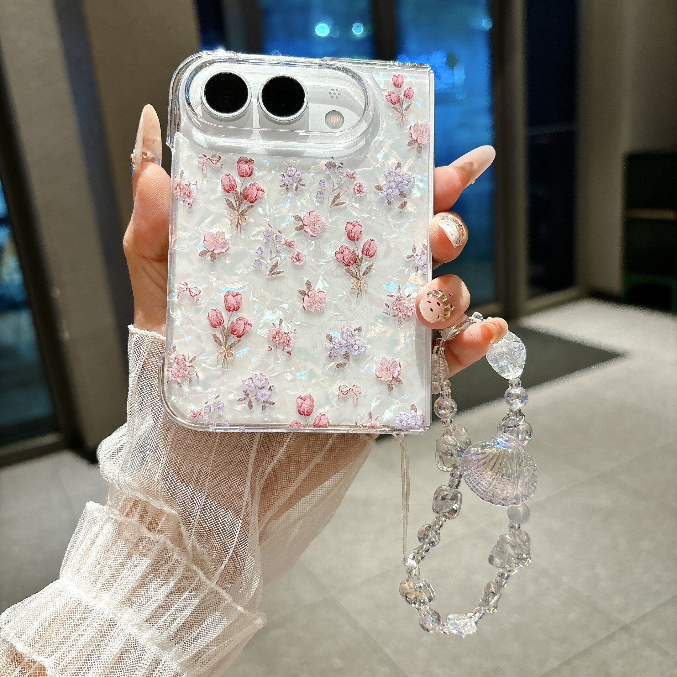 适用iPhoneUltra手机壳新款贝壳纹碎花中轴全包防摔透明保护套苹果ultra阔折叠屏肤感男女高档超薄iphone外壳