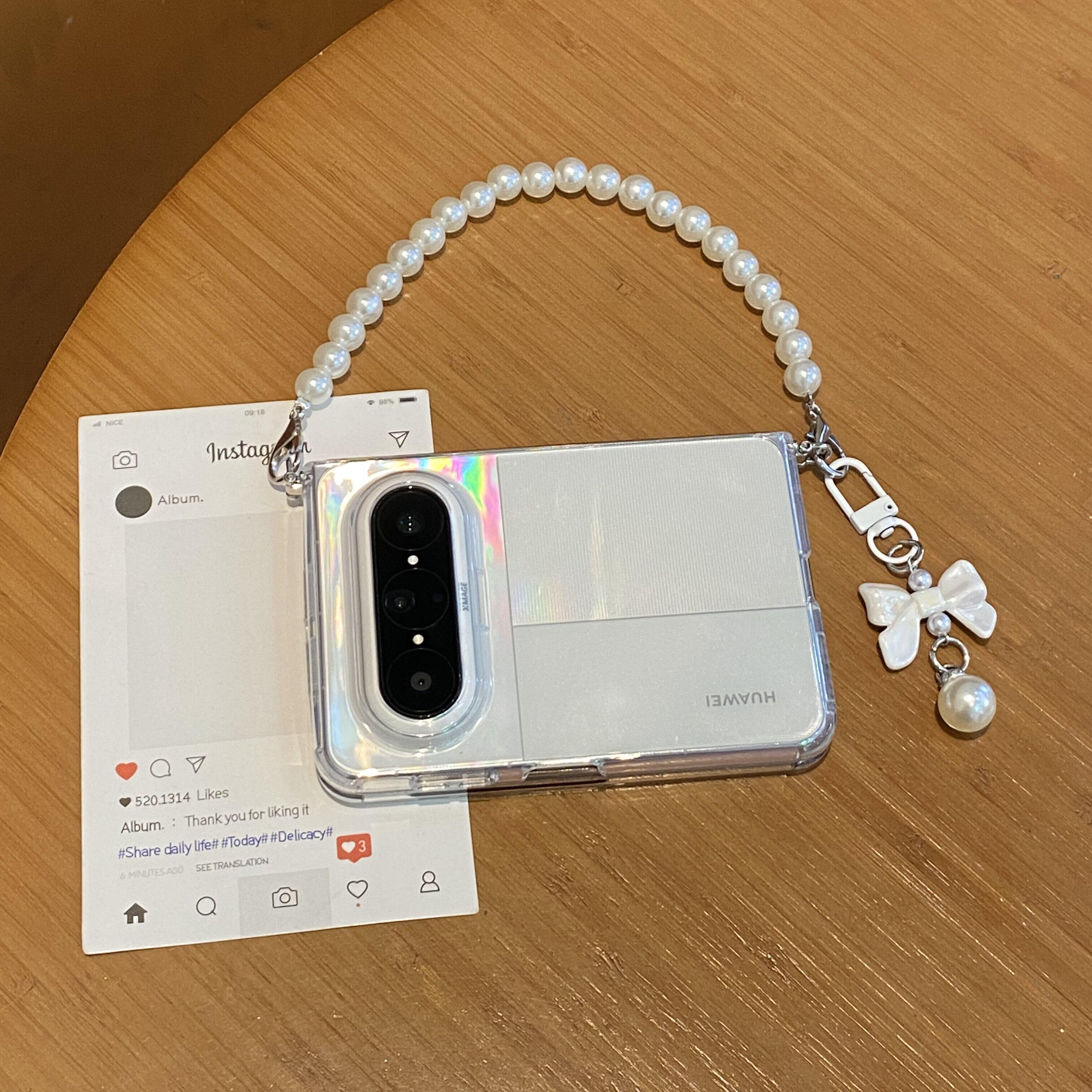 适用华为puraxmax手机壳新款全包防摔透明保护套PuraX典藏版阔折叠屏tpu软壳珍珠蝴蝶结手提侧挂高级感女外壳