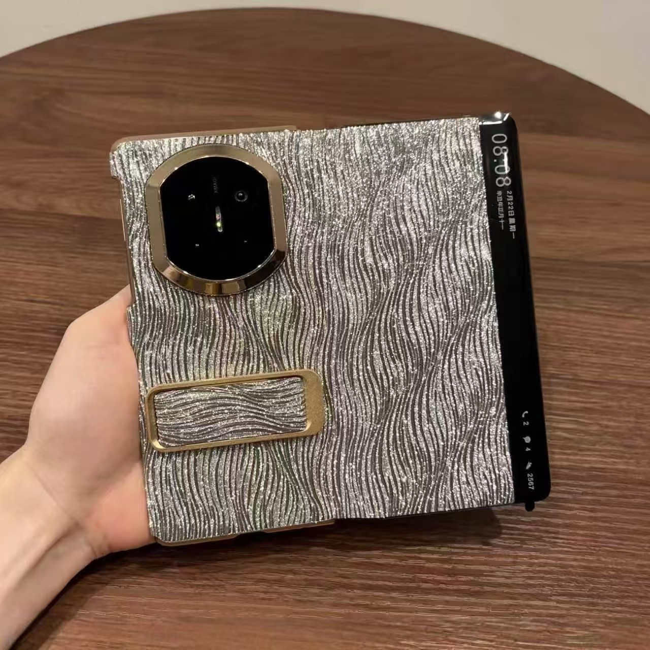 水波纹闪粉适用华为matex7手机壳新款MateX6典藏版镜头全包防摔翻盖保护皮套x5折叠屏腕带支架x3男女超薄外壳