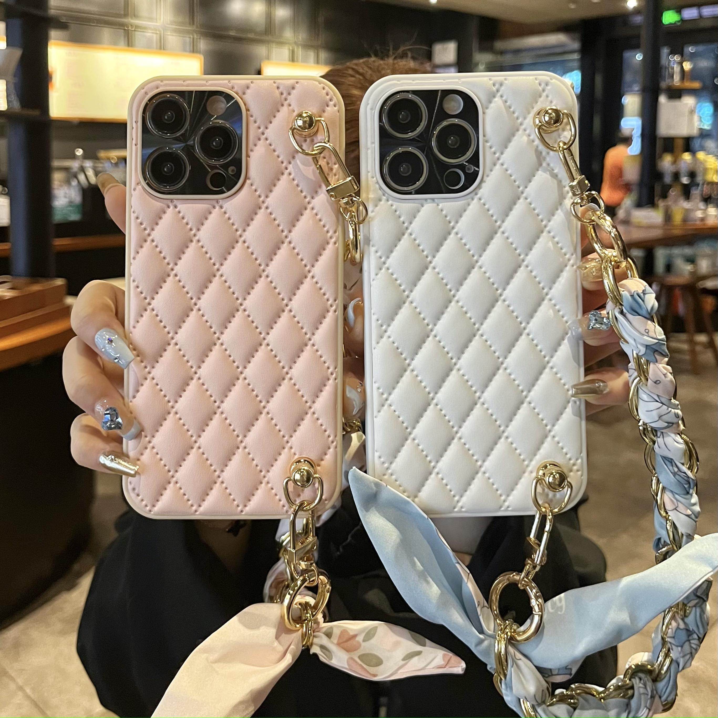 苹果17手机壳新款丝巾链条iphone16promax镜头全包15pro防摔保护套14plus真皮小香风13手提挂绳12女11外壳Air