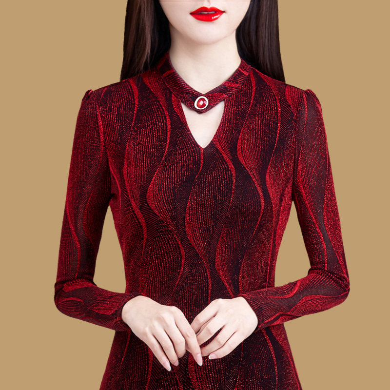 秋季女上衣2020新款秋冬女装洋气小衫长袖蕾丝t恤保暖网纱打底衫