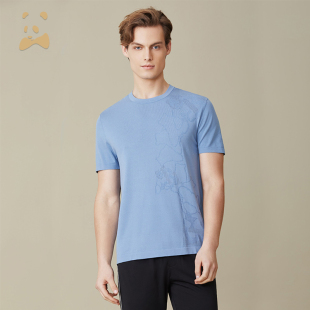 T恤男士 雾蓝圆领针织短袖 卡奴迪路夏季 CANUDILO