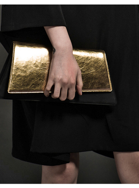 LULU LAM东方风尚设计GOODMOOD系列几何梯形金黑牛皮晚装手拿包